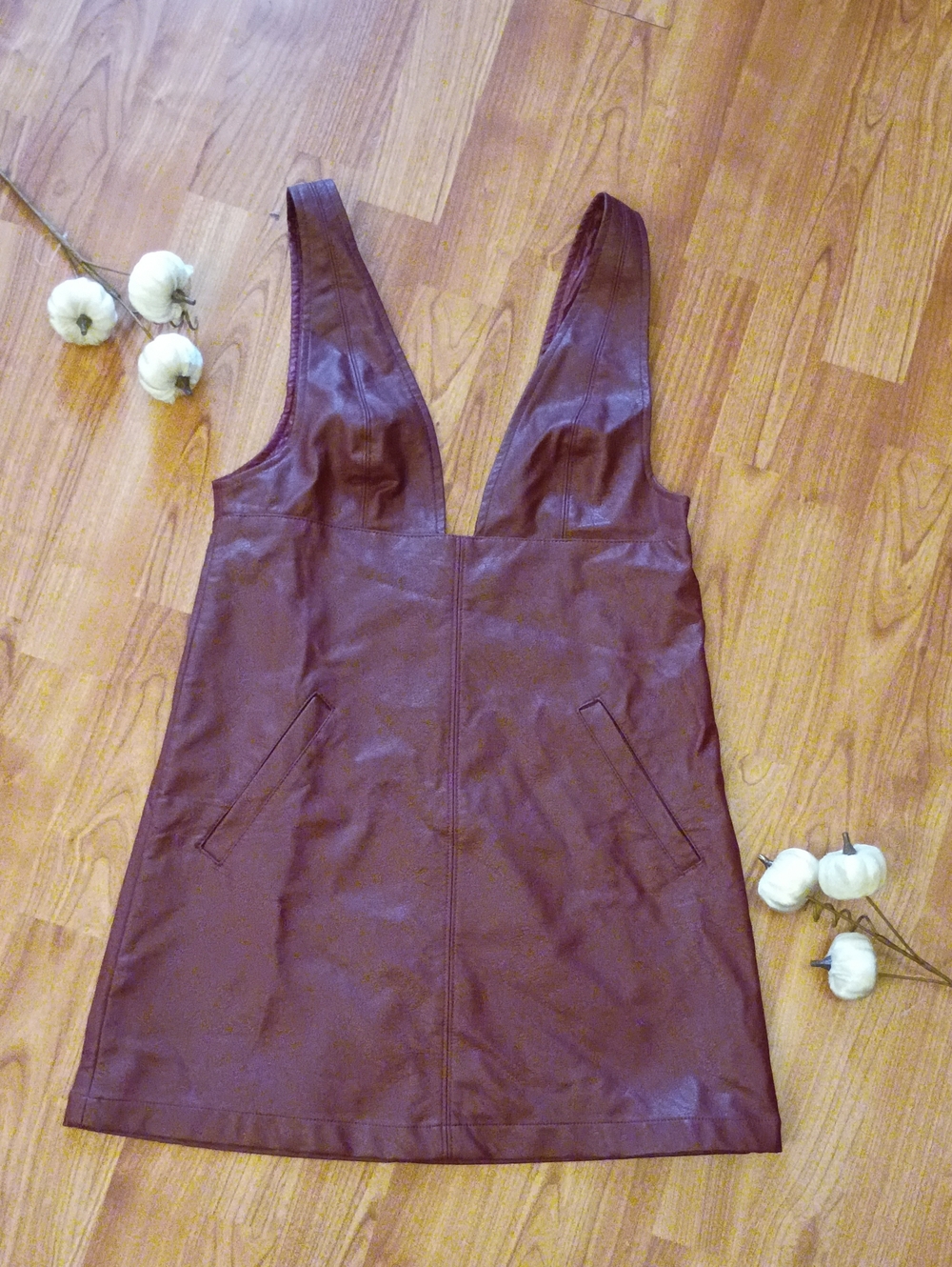 Urban Outfitters Burgundy Faux Leather Plunge Mini Dress